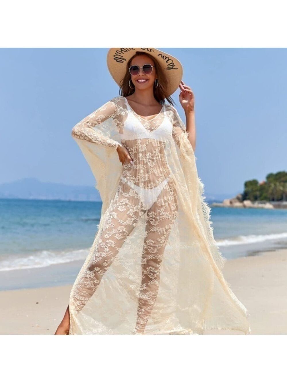 Beach Cover Up Boho Lace Kimono Bikini Robe Swimsuit Bathing Suit Costume Role